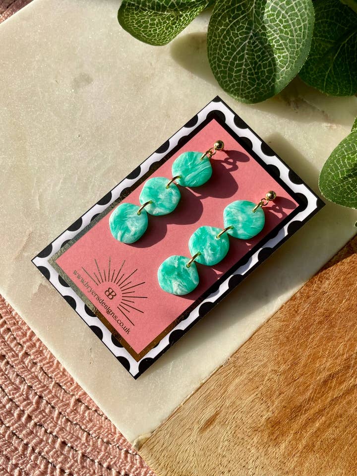 Bright art Deco Arch Dangle Statement Earrings for wholesale by Bryers Designs