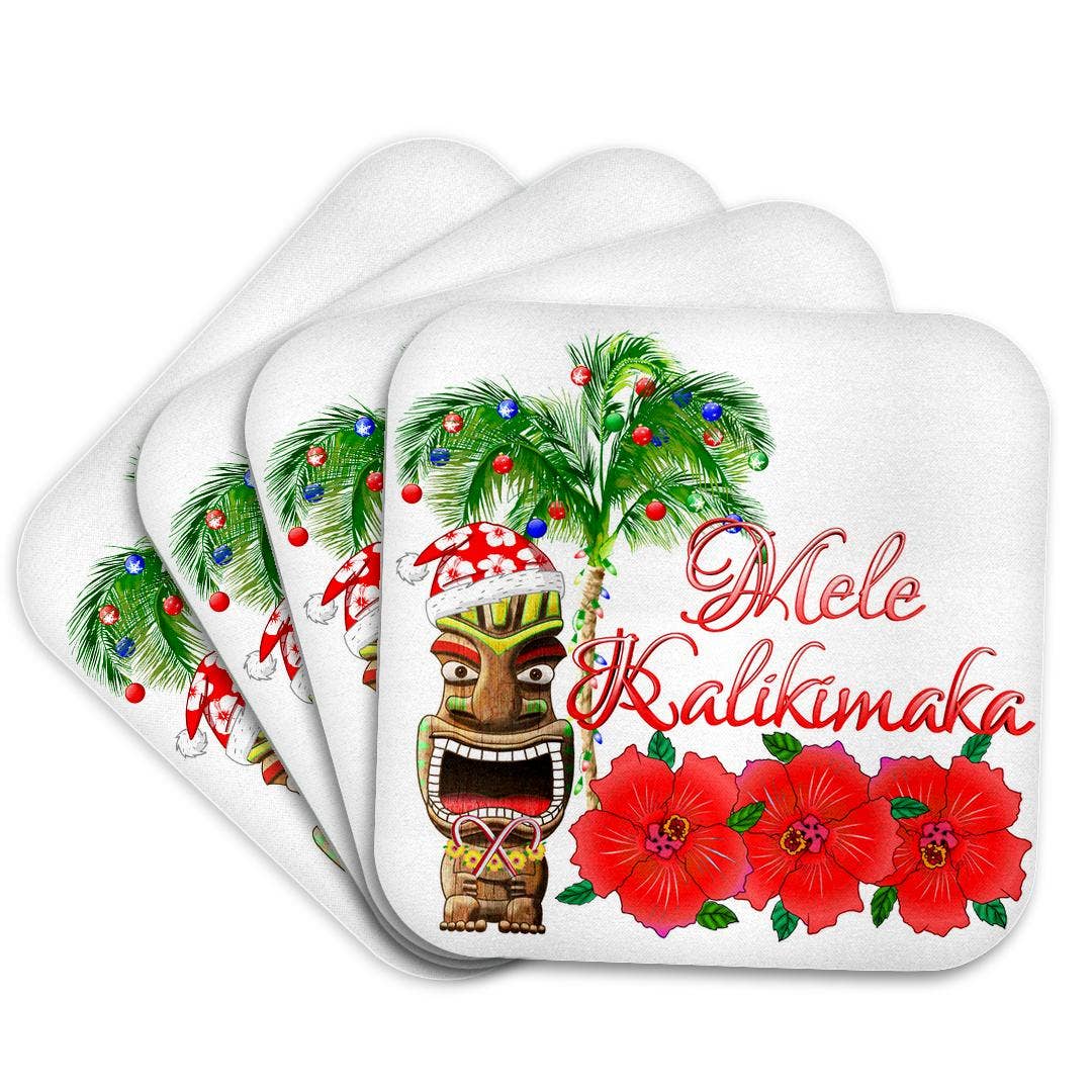 3dRose - Venta al por mayor Posavasos - 3dRose, Mele Kalikimaka, hawaiano para Feliz Navidad y Papá Noel Tiki, Posavasos7