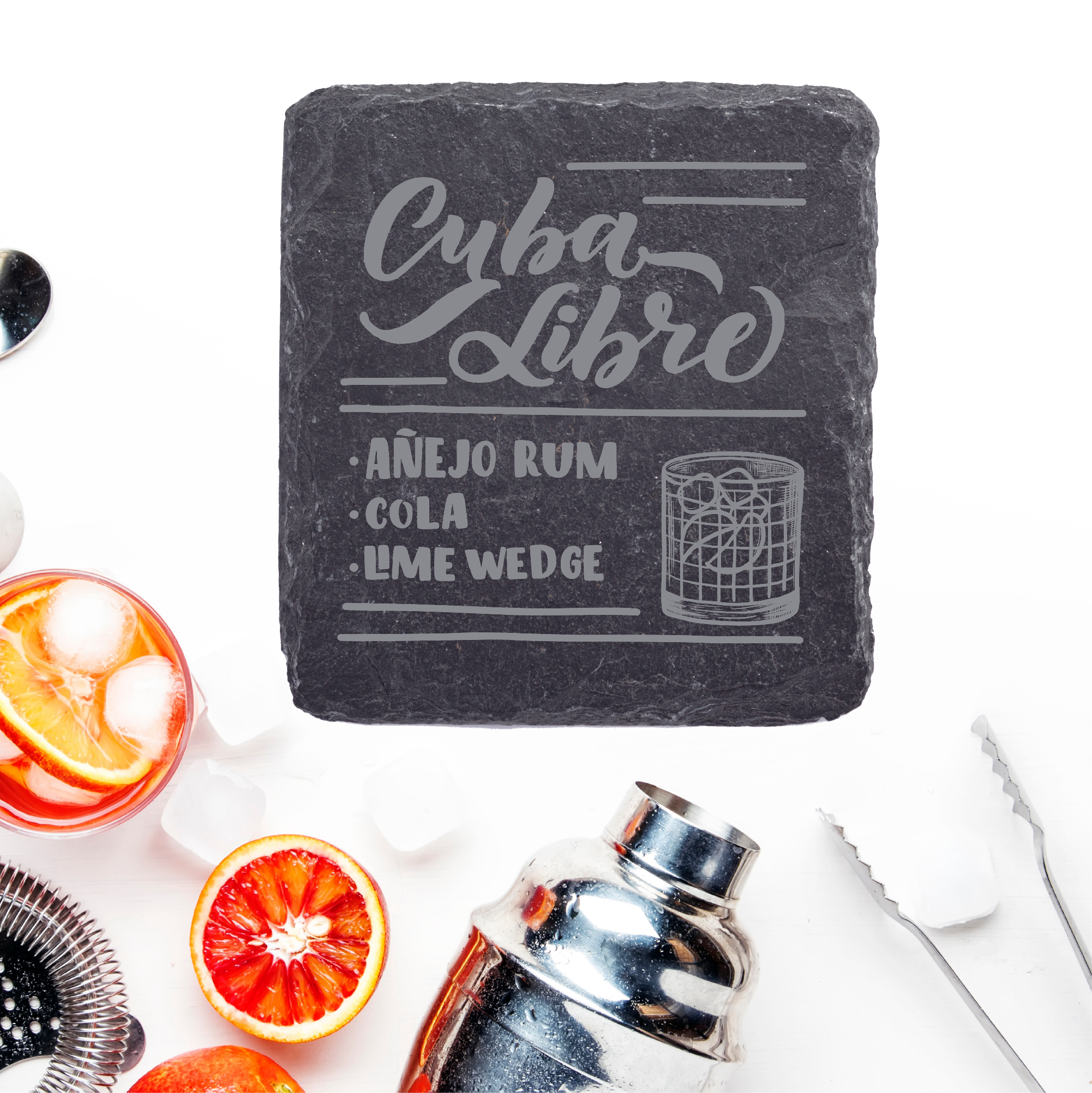 Fuzzy Loon Designs - Wholesale Coasters - Cocktail Recipes | Slate Coaster Set4