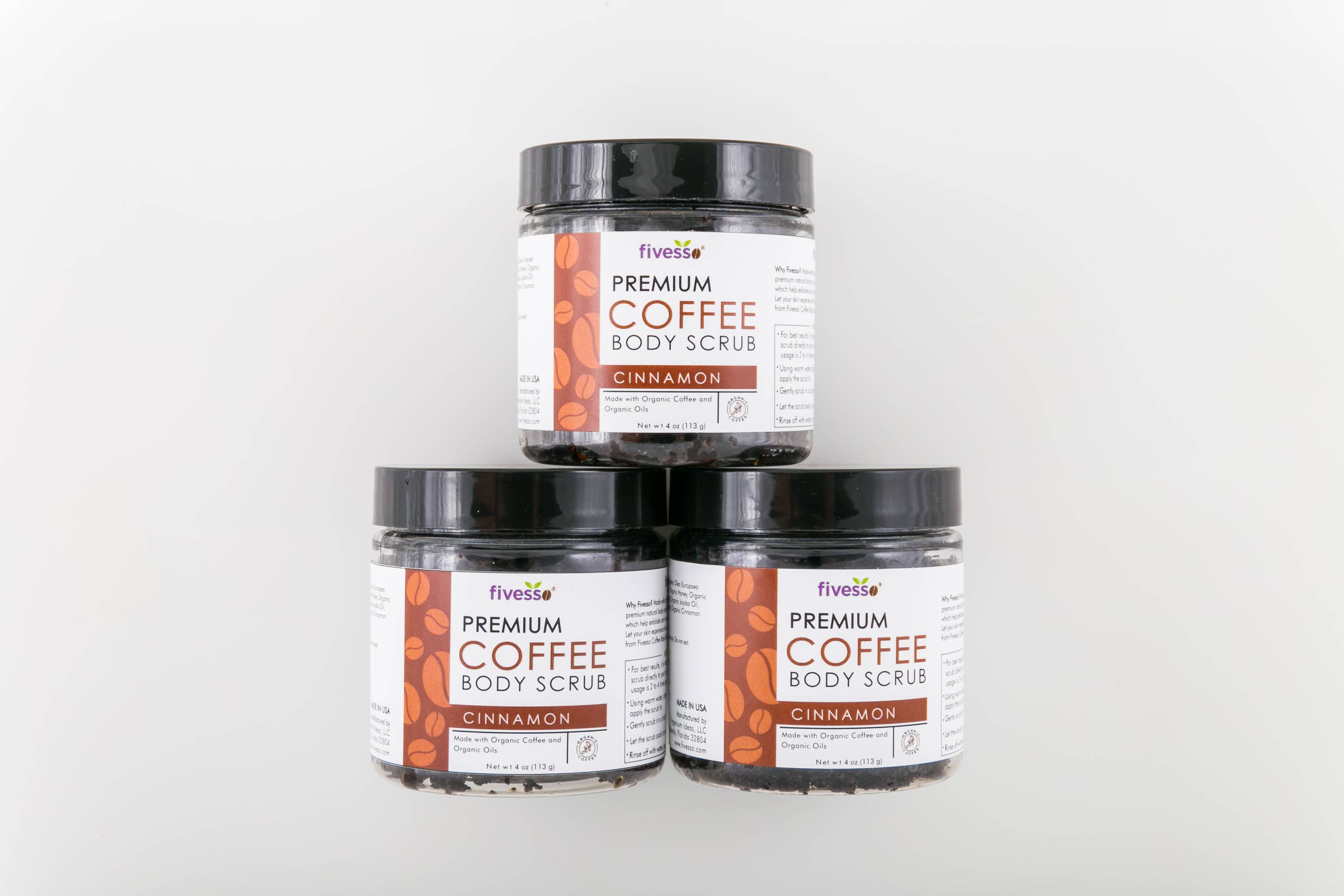Fivesso - Organic Coffee Skincare - Wholesale Body Scrub/Exfoliant - Fivesso Cinnamon Coffee Body Scrub2