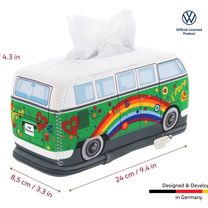 VW Collection by BRISA - Wholesale Tissue Box - VW T1 Bus Cosmetic Tissue Napkin Holder Dispenser - Peace/GN