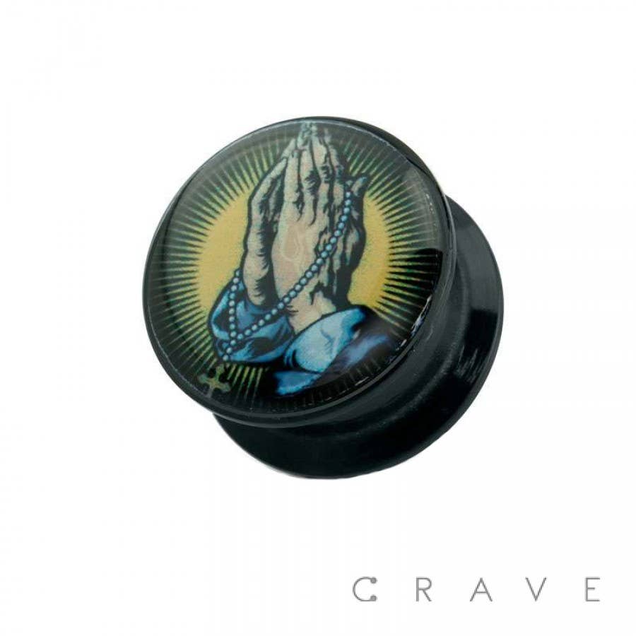 CRAVE - Wholesale Jewelry - Men's - ROSARY PRAYING HANDS PRINT ACRYLIC SCREW FIT PLUG0