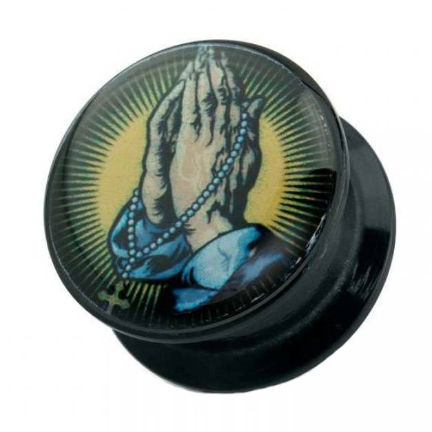 CRAVE - Wholesale Jewelry - Men's - ROSARY PRAYING HANDS PRINT ACRYLIC SCREW FIT PLUG0