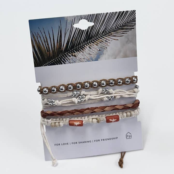 Pink House Imports - Wholesale Woven/Braided Bracelet - Palm Card Color Stack Pull Bracelets Set/41