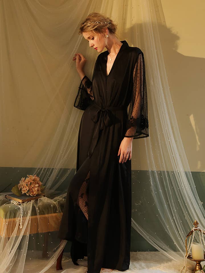 Sweetkama - Wholesale Robe – Women's - Lace Night Gown, Silk Robes,Bridal Party Robes,with babydoll13