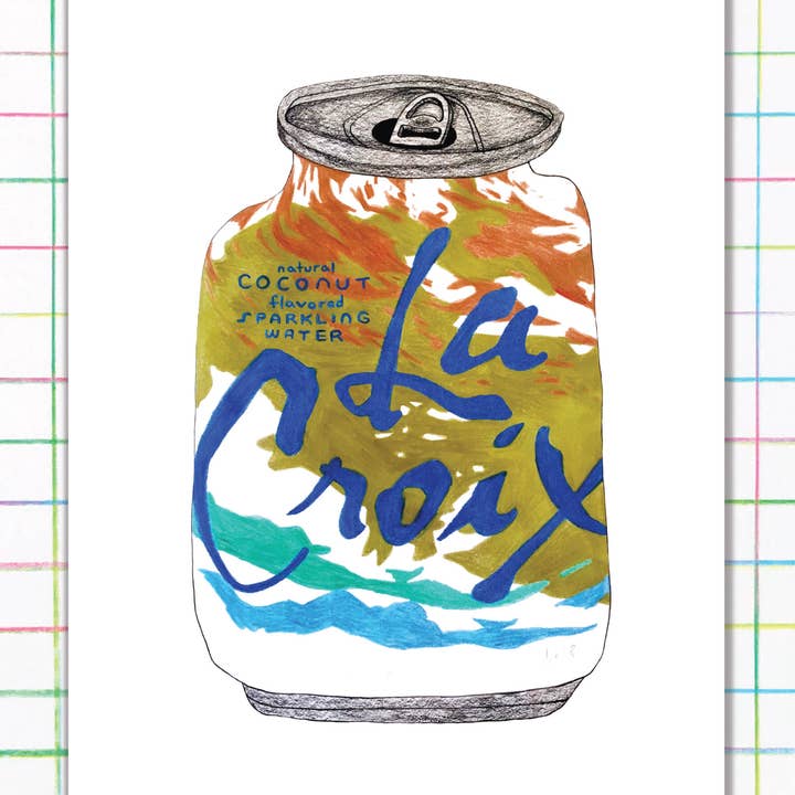 Coconut La Croix Can Print for wholesale by Middle Sister Card Co.