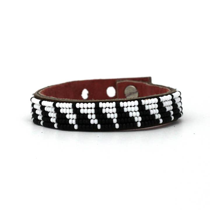 Small Black Tri Leather Cuff for wholesale by Swahili Coast