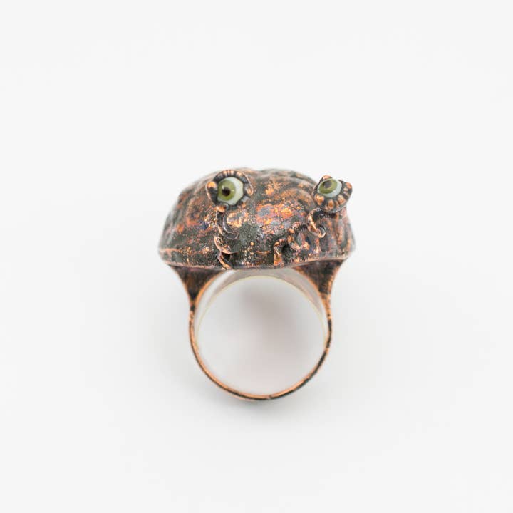 The Wacky Wanderers - Wholesale Single Stone/Solitaire Ring - Brain with Green Eyes Copper Ring Size 8