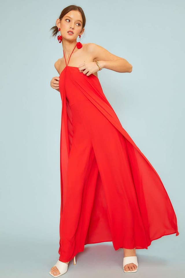 Main Strip – wholesale Jumpsuit - Dam – Crepe Med Draping Overlay och Breda Ben13