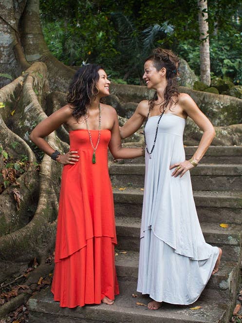 Prana jurk - Spicy Orange - Vloeiende sundress in godinnenstijl, multifunctioneel, tube top, strapless voor wholesale door Kathleen Carpenter