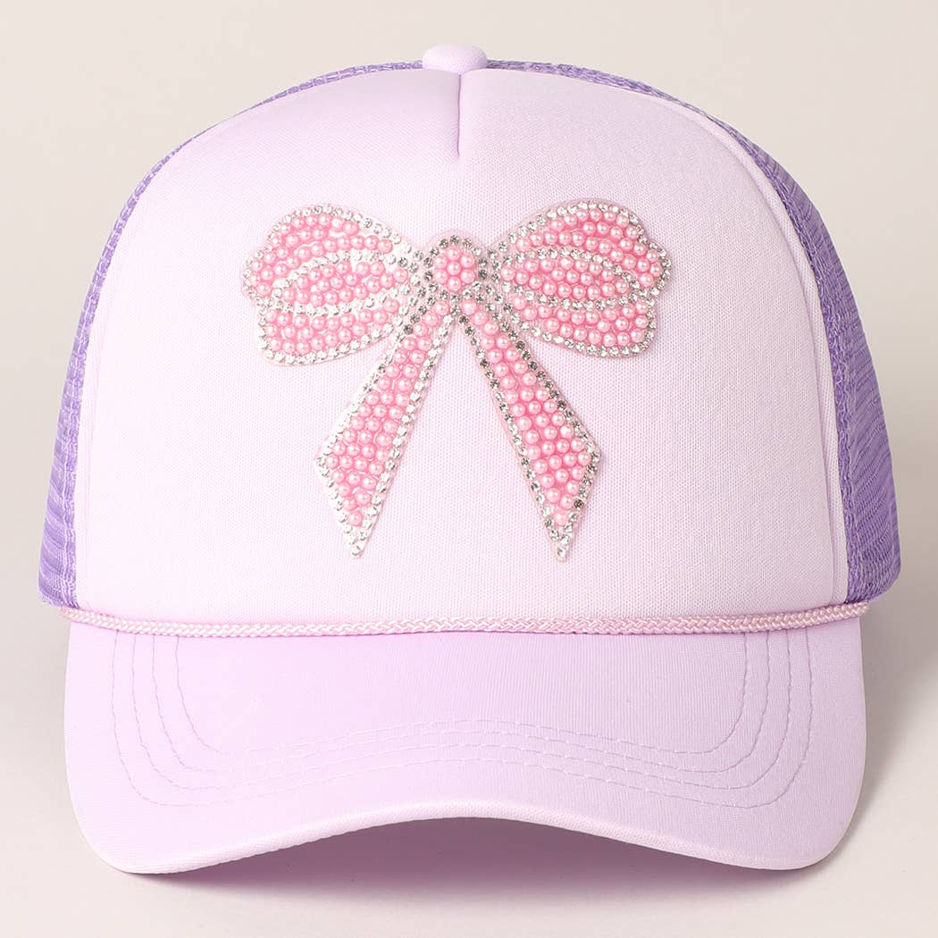Fashion City - Wholesale Trucker Hat - Women's - Rhinestone Bow Patch Foam Mesh Back Trucker Hat1