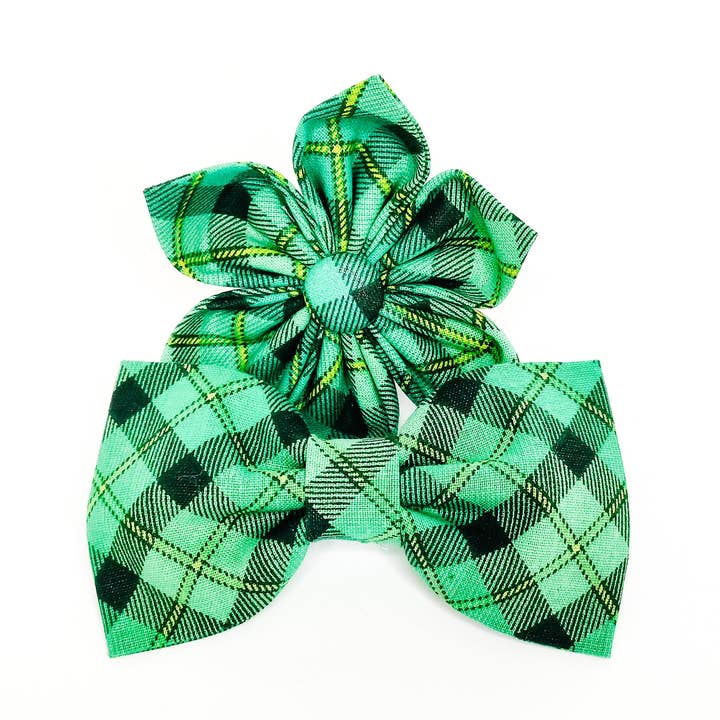 Paddy's Plaid Cat Bow Tie and Collar Flower for wholesale by Charlotte's Pet