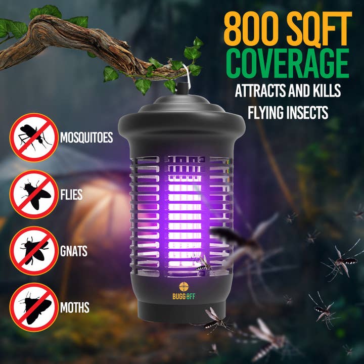 BUGGOFF - Wholesale Insect Repellent - Outdoor Electric Bug Zapper, 1000 SQFT Coverage, 3500 Volts of Power, 20 Watts, Kills Mosquitos Gnats, Flys & More. 5 Year Warranty, X2 Free Repalcment Bulbs (Outdoor 1000 SQFT)1