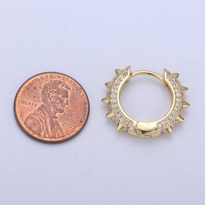 Aim Eternal - Wholesale Hoop Earrings - Spike earrings Micro Pave Spike hoops Gold spike earrings Multi Color CZ Gold hoops Dainty Earring for everyday earring 20mm K-331