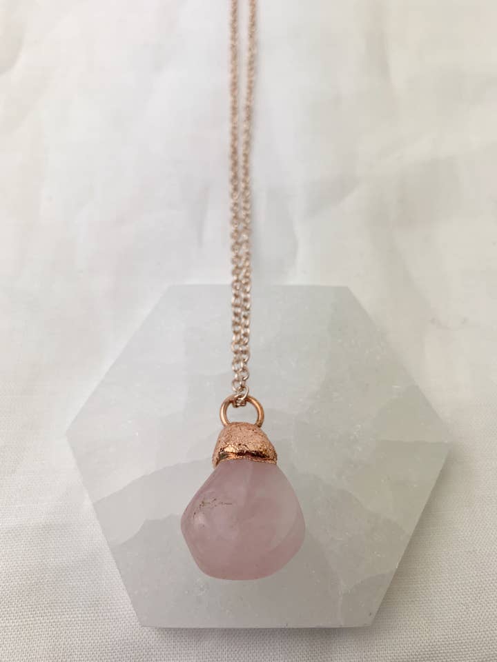 Rose Quartz Necklace in Copper for wholesale by Lyon and Feather