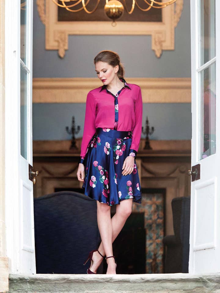 Rose Silk Midi Skirt for wholesale by Sophie Cameron Davies