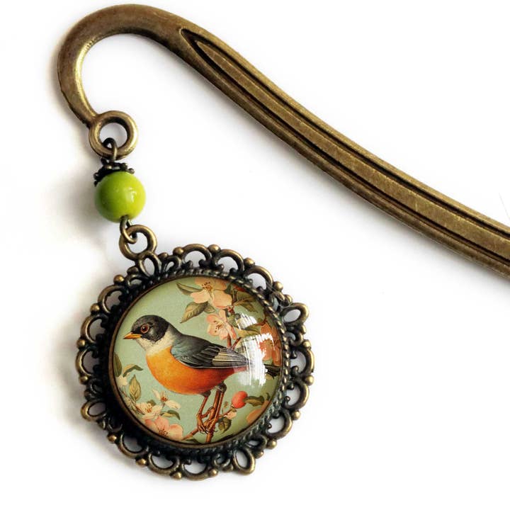 Vintage Robin Bronze and Glass Spring Bookmark for wholesale by The Divine Iguana