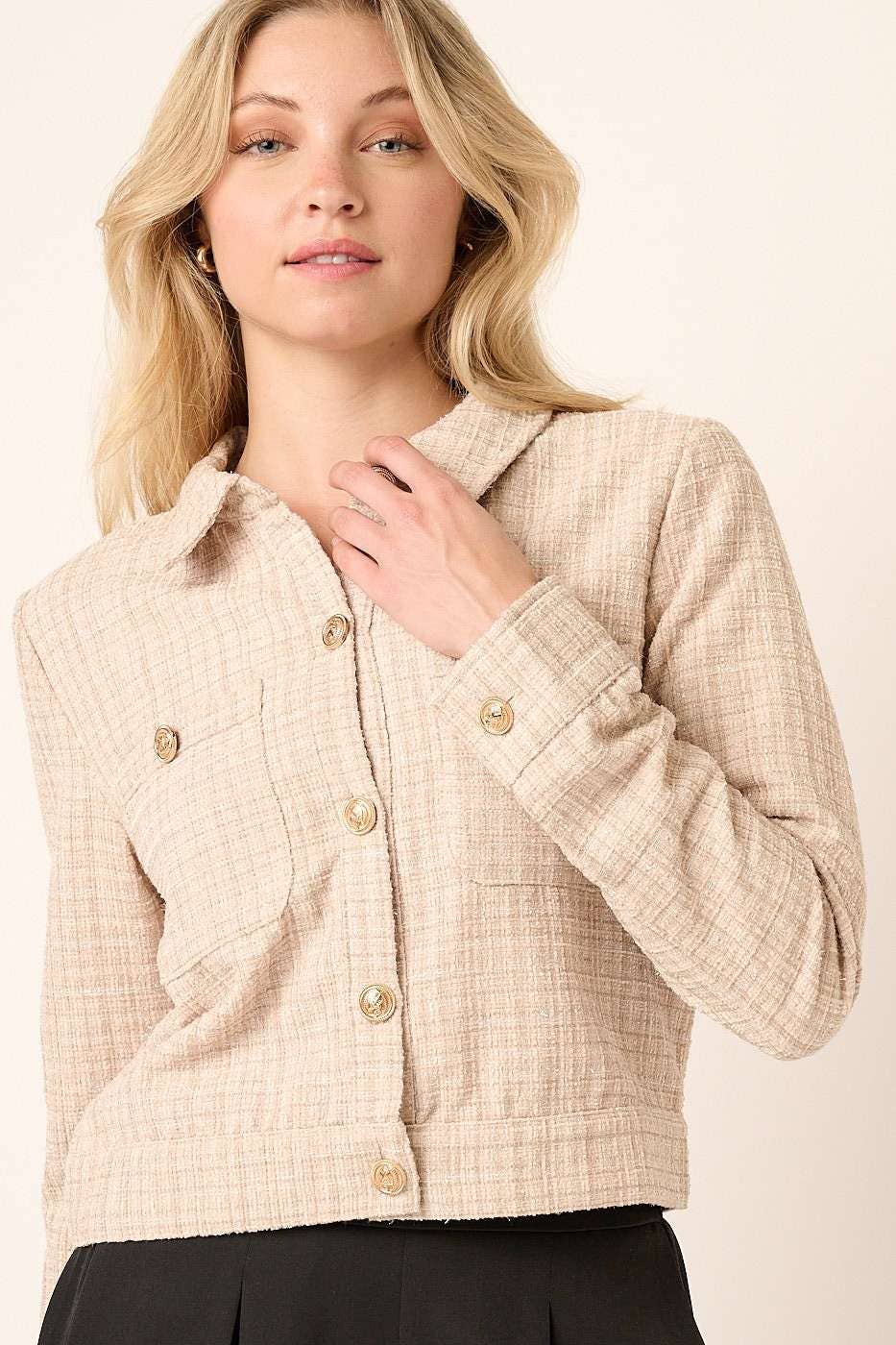 mittoshop - Wholesale Jacket - Women's - TWEED COLLARED CROP JACKET9