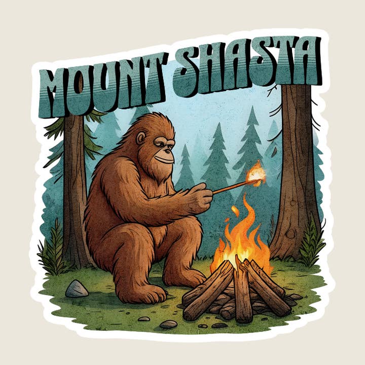Sasquatch Roasting a Marshmallow Custom Sticker (M1002) for wholesale by Shoreline Summit