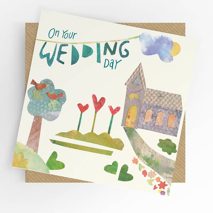On your Wedding Day card, Church scene for wholesale by Under the Willow Tree