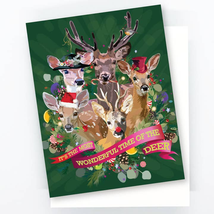 The Red Barn Press - Wholesale Christmas Card - Christmas Card | Festive Deer in Hats