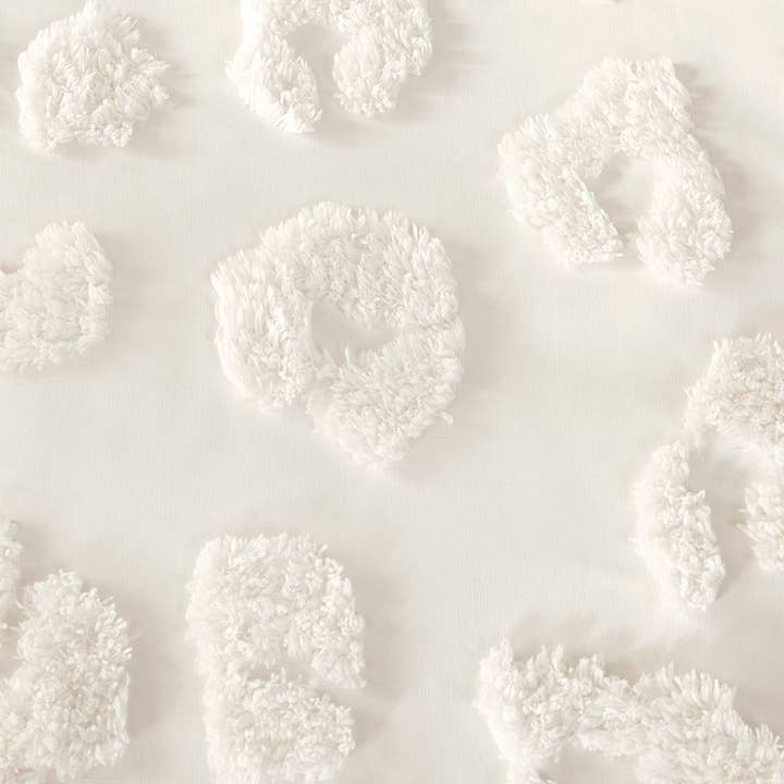 Olliix - Vente Parure de lit - Ensemble de housse de couette texturée en chenille à motifs animaux, blanc cassé3