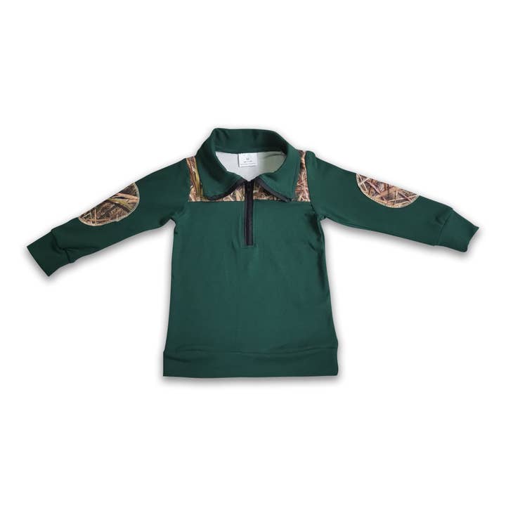 Green camo zipper long sleeve girls shirt for wholesale by Yawoo Garments