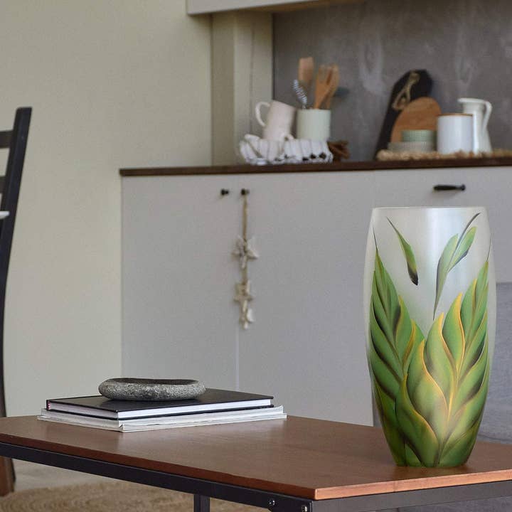 Handpainted Glass Vase for Flowers | Painted Art Glass Tropical Vase | Interior Design Home Room Decor | Oval Table Vase 12 Inch for wholesale by Project Development Group INC