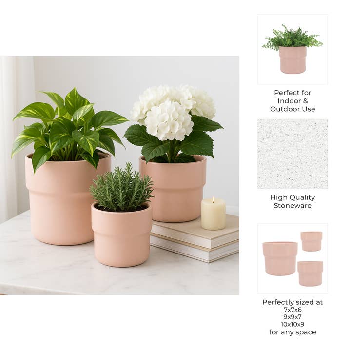 Sagebrook Home - Wholesale Plant Pot - Planters Set of 3 - Pink Ceramic Round Mushroom, 7/9/10 in.4