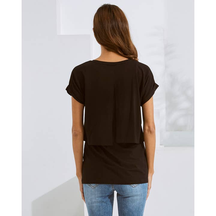 Angel Maternity - Wholesale Nursing top – Maternity - Everyday Nursing Tee with Discreet Front Panel Access In Black3