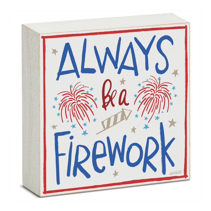 "Firework" Solid Wood Block Sign 3.75" for wholesale by Conimar Promotions