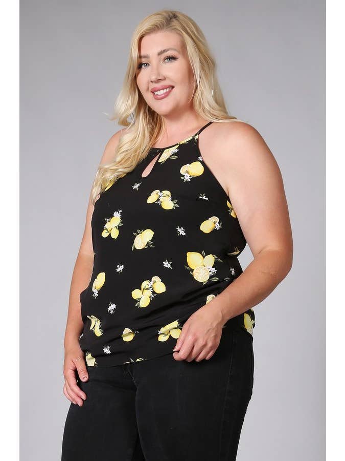 Haute Fox Plus Size & Contemporary – Top interior – Mulher por atacado – Top de Alças com Estampa de Limão Plus Size KY17975-2T2