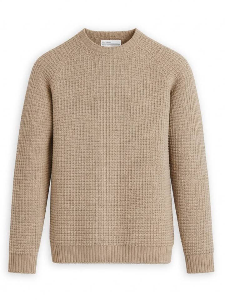 Herren Travel Merino leichter Waffelstrick-Rundhalspullover - Elfenbein für den Großhandel von Ministry Of Supply