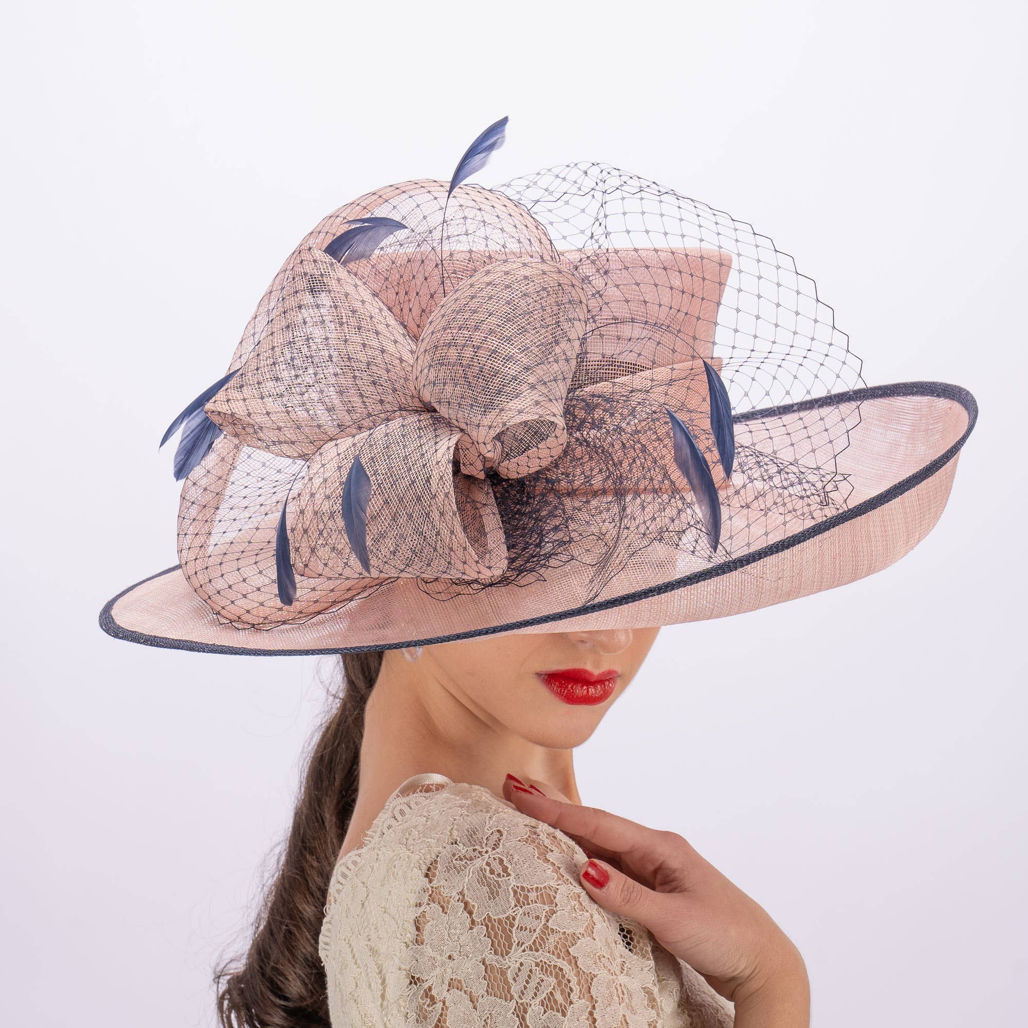 KaKyCo - Wholesale Fascinator Hat - Women's - Large Two Tone Veil Sinamay Hat | 1135588