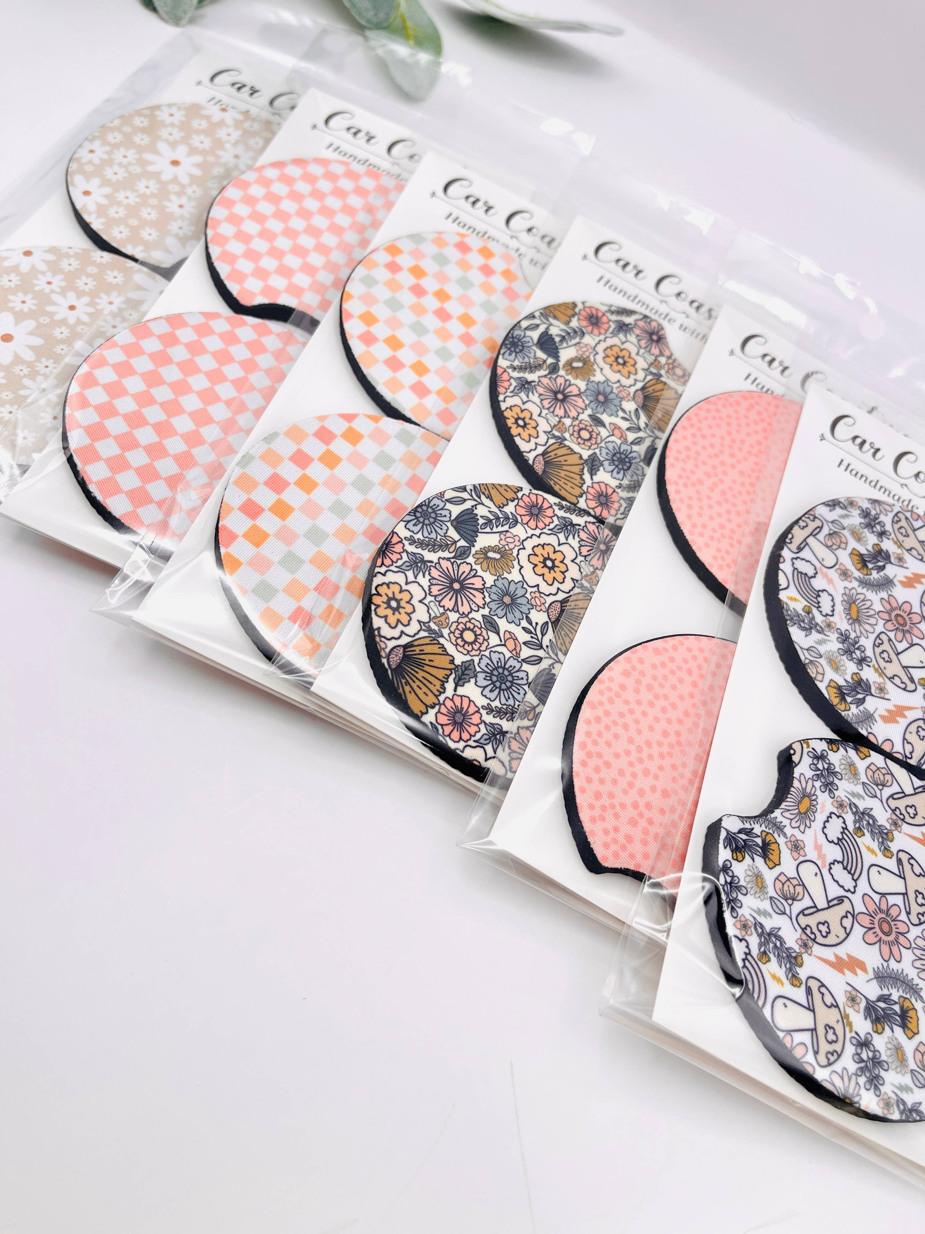 MarissaDDesigns - Vente Sous-verre pour voiture – unisexe - Dessous de verre pour voiture - Lot de 2 avec motifs floraux16