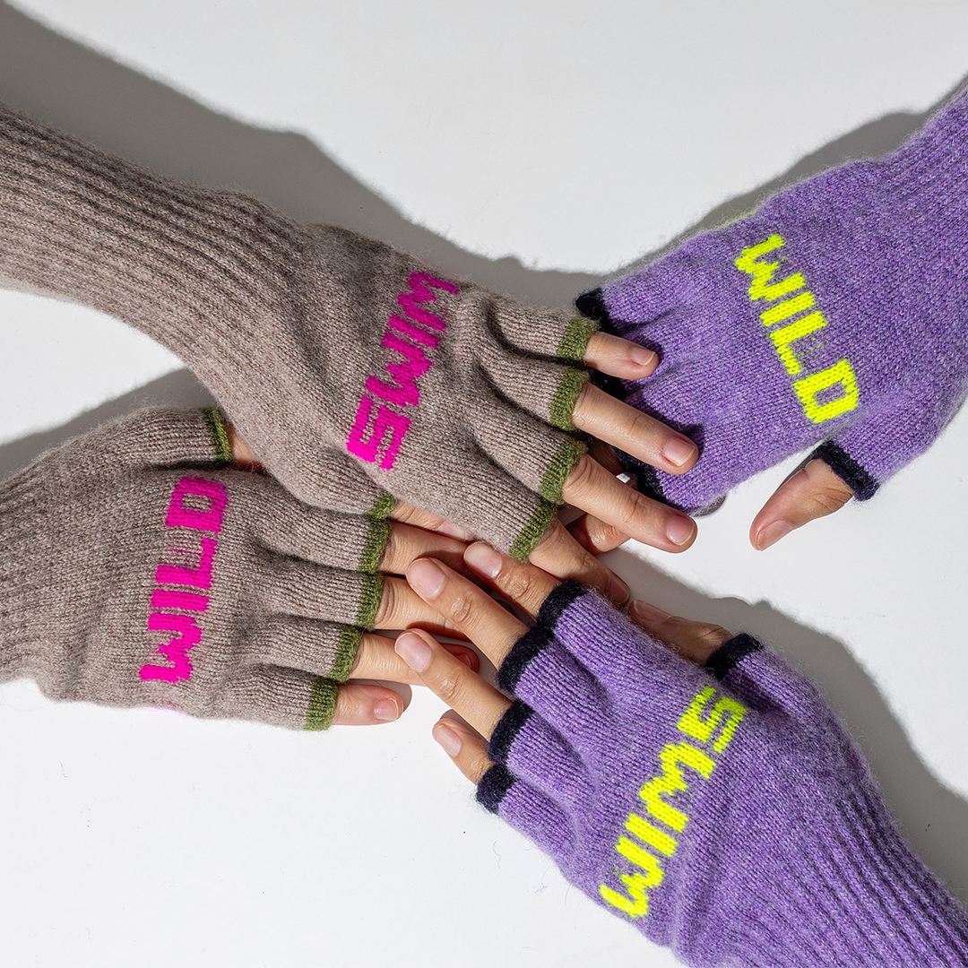 Black & Beech - Wholesale Mittens - Women's - Wild Swim Fingerless Gloves in Mushroom & Neon Pink2