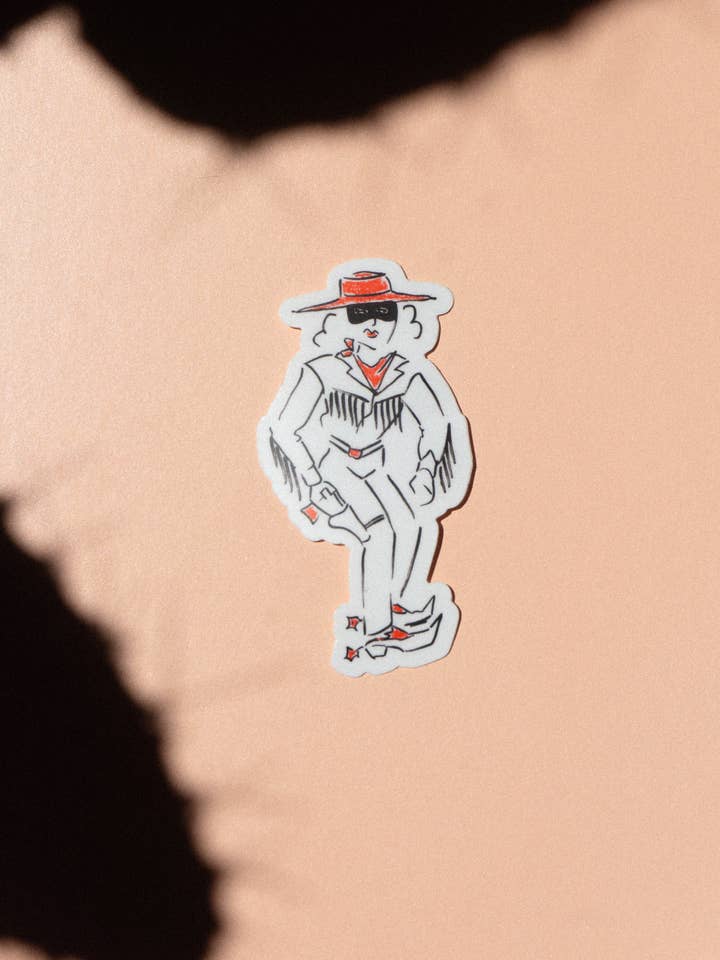 Western illustration, modern cowgirl, durable vinyl sticker for wholesale by Mel K. Olrich Art