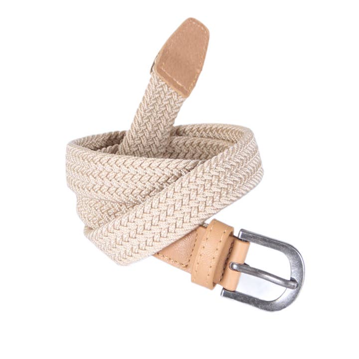Kids Stretch Cord Braided Belt - Beige Sand, 4-14Y Unisex for wholesale by Peppercorn Kids