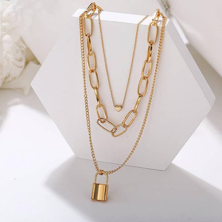 Heart Chain Lock 18K Gold Plated Necklace for wholesale by Golden NYC Jewelry