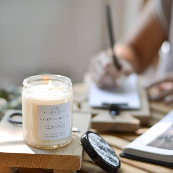 White Gables Home By Aimee Weaver Designs - Wholesale Jar/Filled Candle - Lavender Woods Handpoured 8 oz. Soy Candle | Made in USA