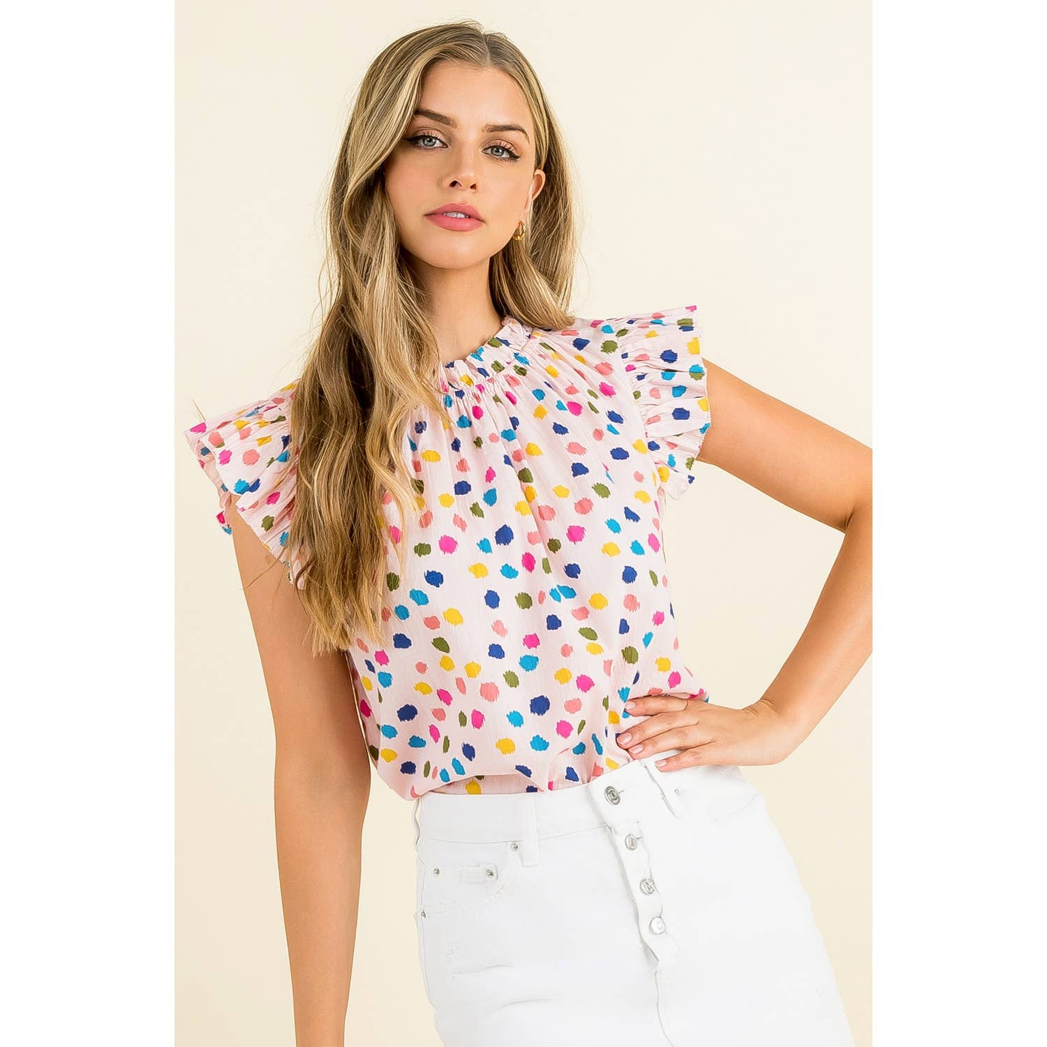 ROSE Top à manches volantées à pois en vente sur Faire7