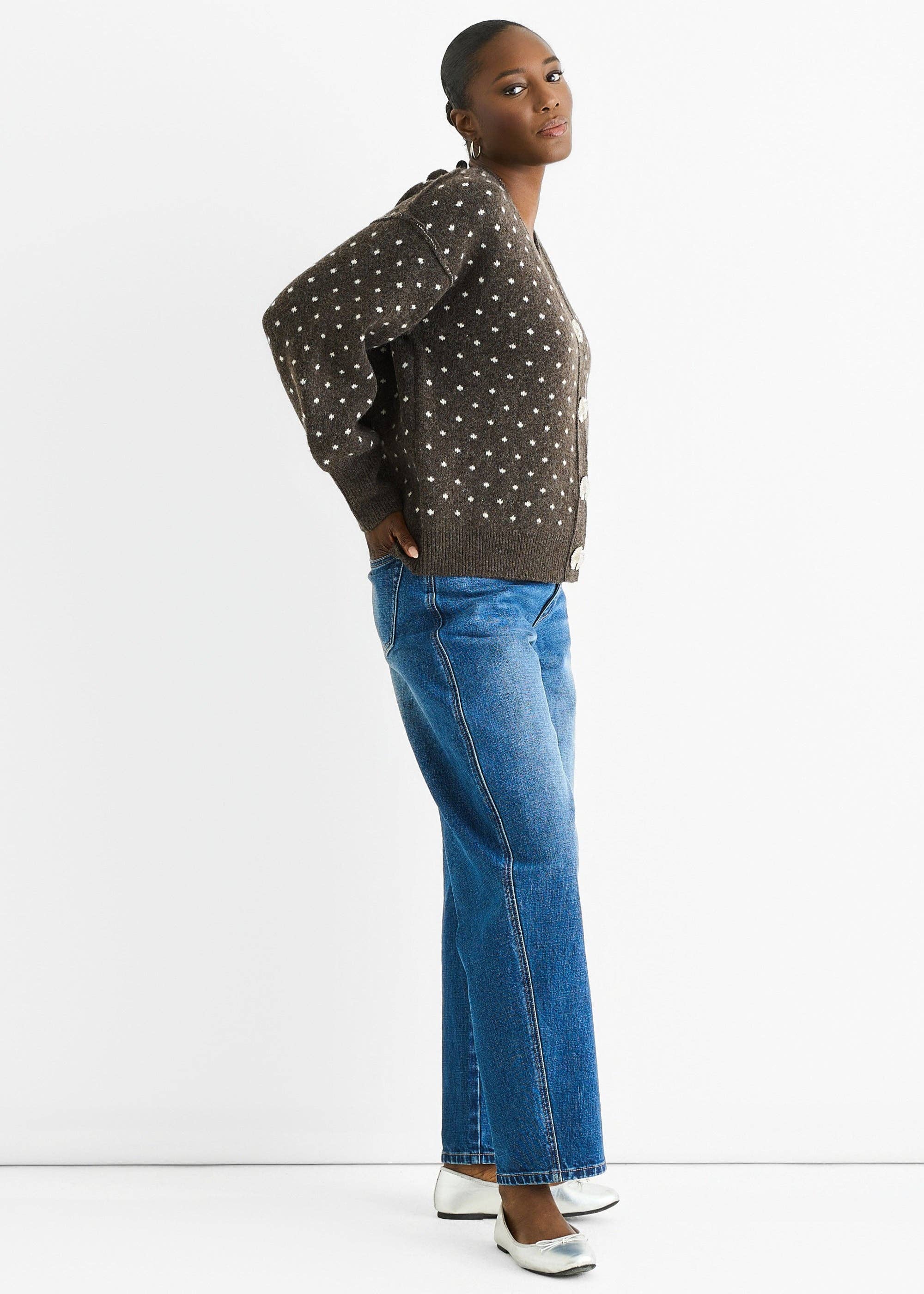 GINI LONDON - Wholesale Cardigan - Women's - Chocolate Spot Print Button Cardigan Look Jumper3