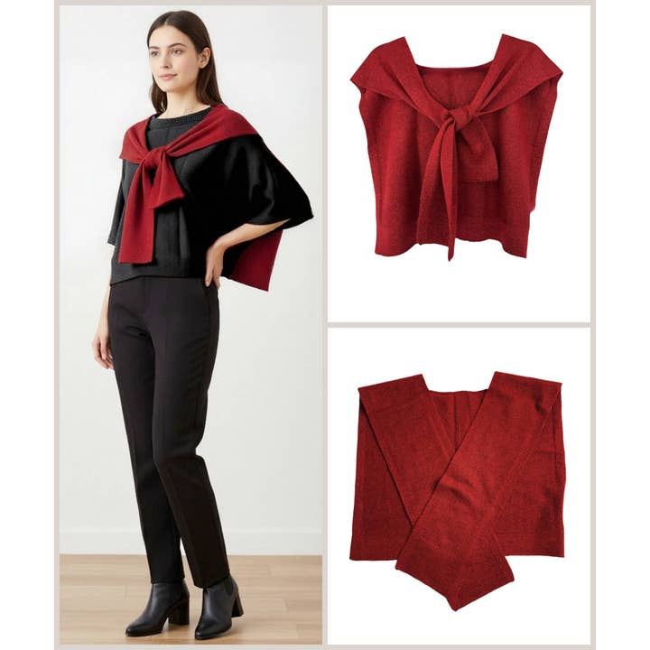 JC Sunny Fashion – wholesale Scarf – Women's – JC063352 Burgundy Stylish Mini Shoulder Cover Tie Front Scarf