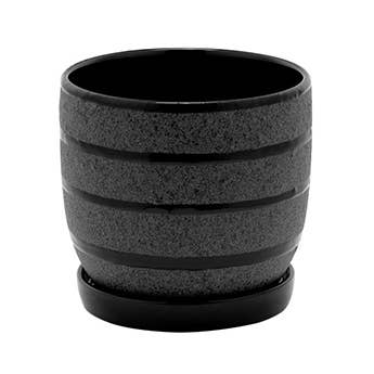 Napco - Wholesale Plant Pot - Planter, Black with Sandy Textured Black Strips Item # 14450