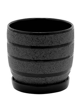 Planter, Black with Sandy Textured Black Strips Item # 14450 for wholesale by Napco