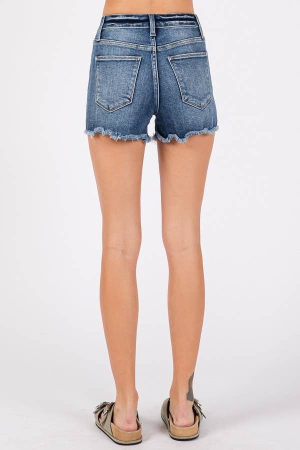 Petra153 – Großhandel Shorts – Damen – P1321R-MD HIGH RISE STRETCH PATCHED SHORTS MIT AUSGEFRANSTEM SAUM9