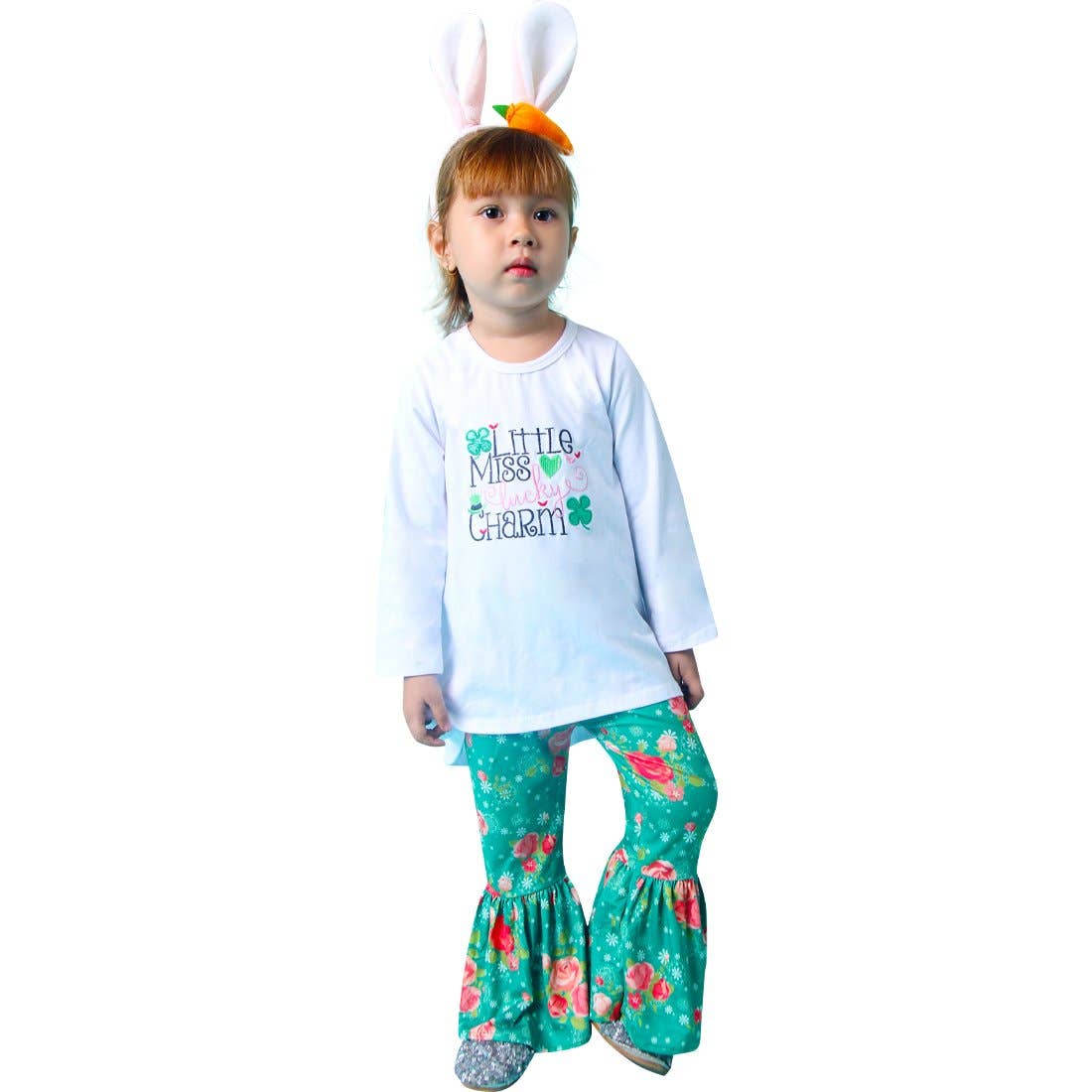 Angeline Kids - Wholesale Top & trouser set – Kids - Baby Toddler Little Girl Little Miss Lucky Charm Tunic Pants Set - Green White