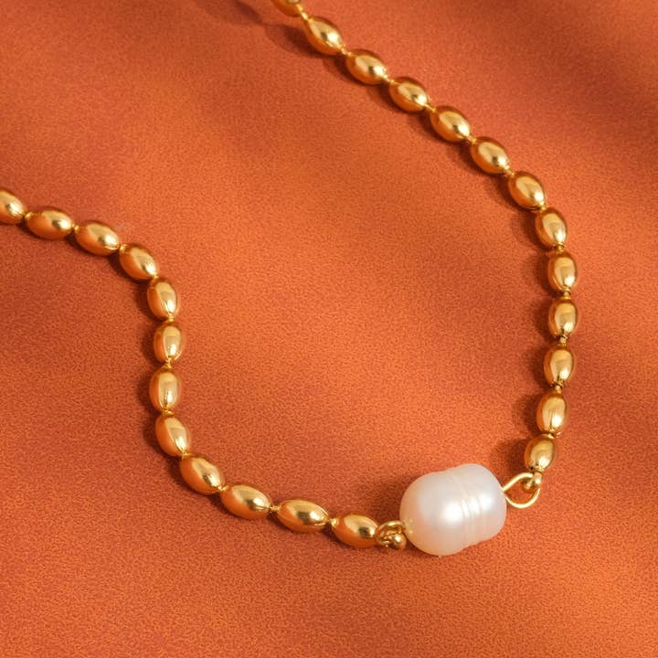 Vigne 18K Gold Non-Tarnish Pearl Ball Chain Necklace for wholesale on Faire