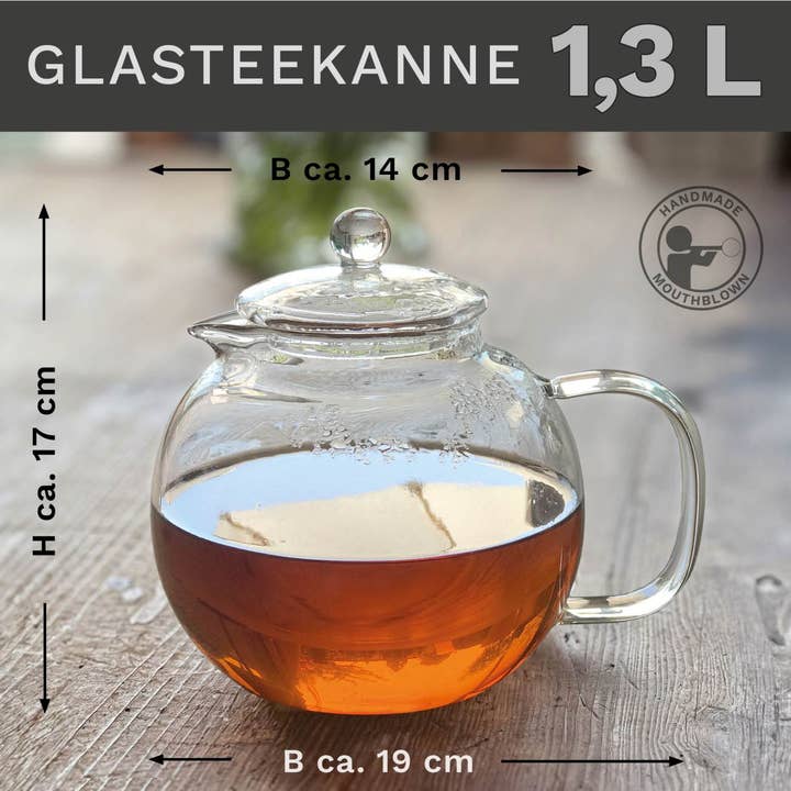 Creano - Wholesale Tea Pot - Creano glass teapot 1.3 l, 3-piece glass teapot with2