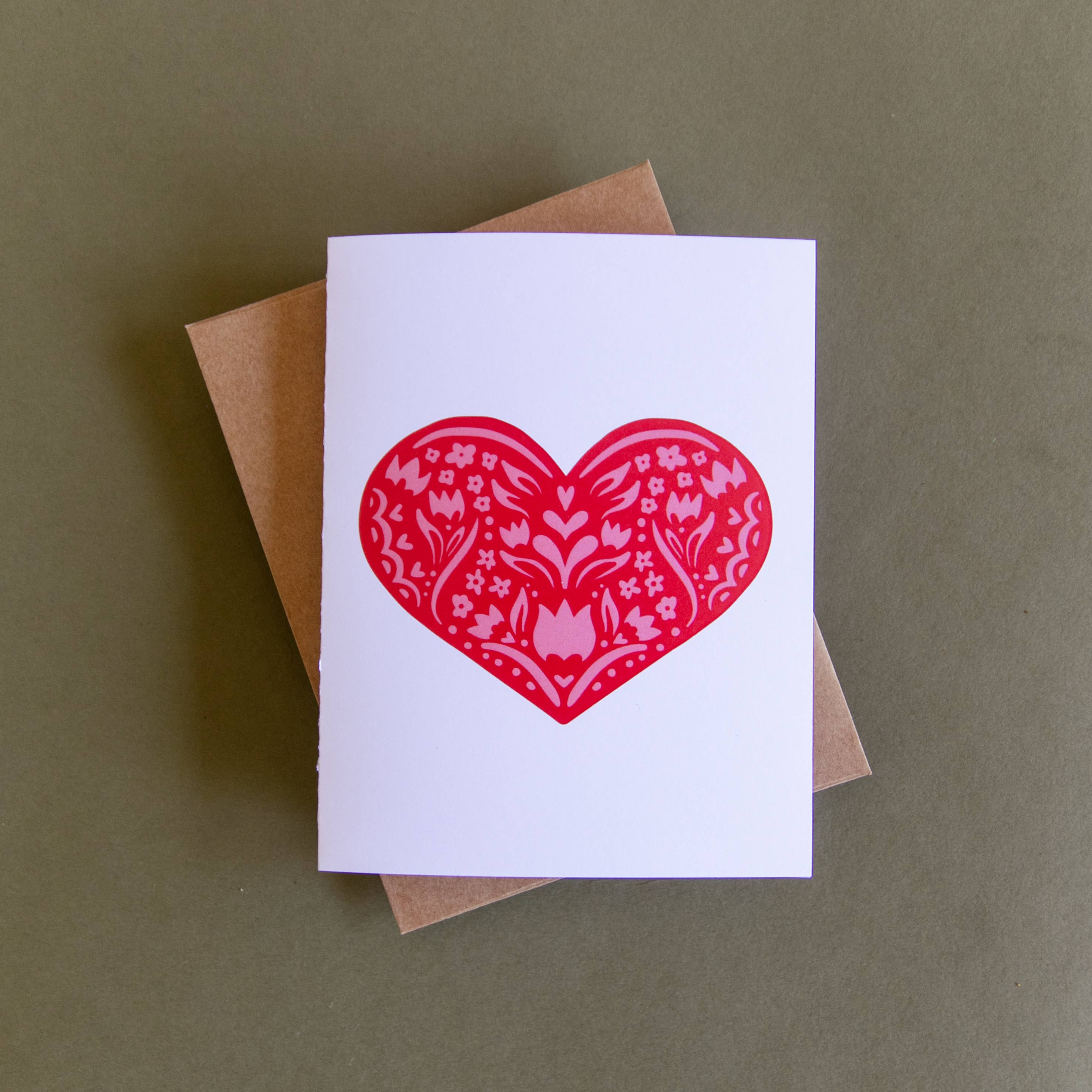 Hinterland Goods - Wholesale Everyday Greeting Card - Valentine's Day Folk Art Heart Blank Greeting Card